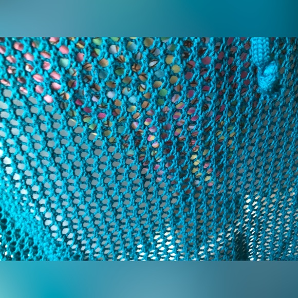 Women’s knit teal drawstring mini swimsuit coverups in size medium - Picture 2 of 4